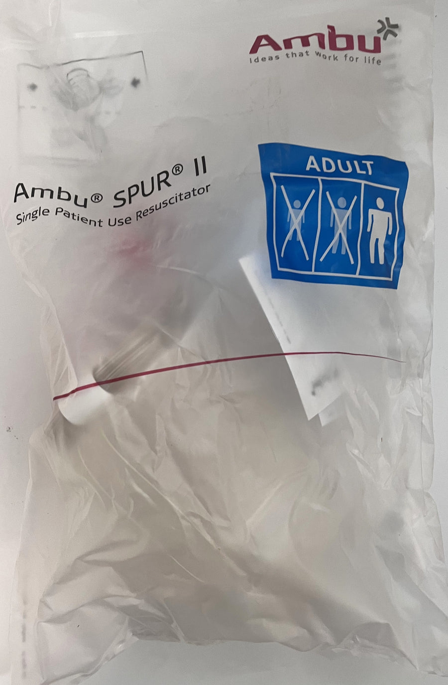 Image of Ambu 520211001 SPUR II Adult Resuscitator with mask, oxygen port, and single-use design.