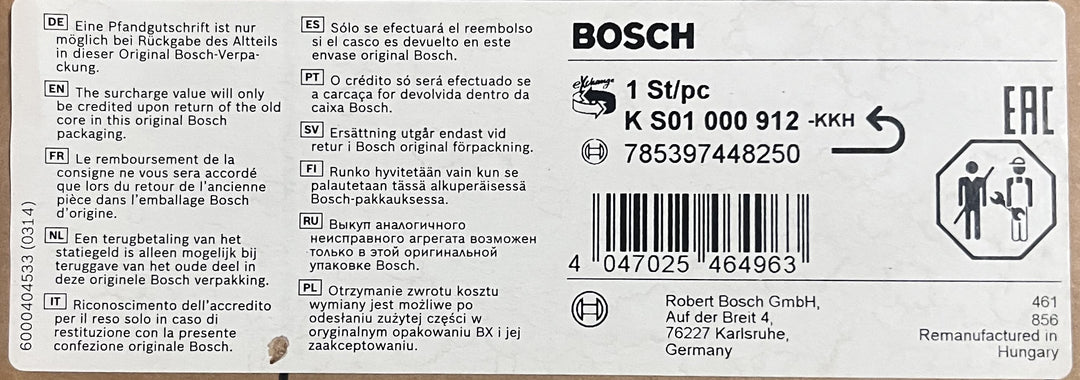 Bosch KS01000912 Rack & Pinion Steering Rack - Hydraulic, (Remanufactured)