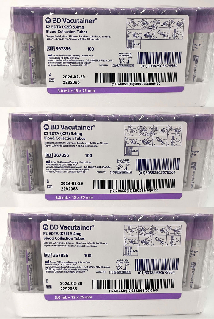 BD Vacutainer 367856 K2 EDTA (K2E) 5.4mg Blood Collection Tubes