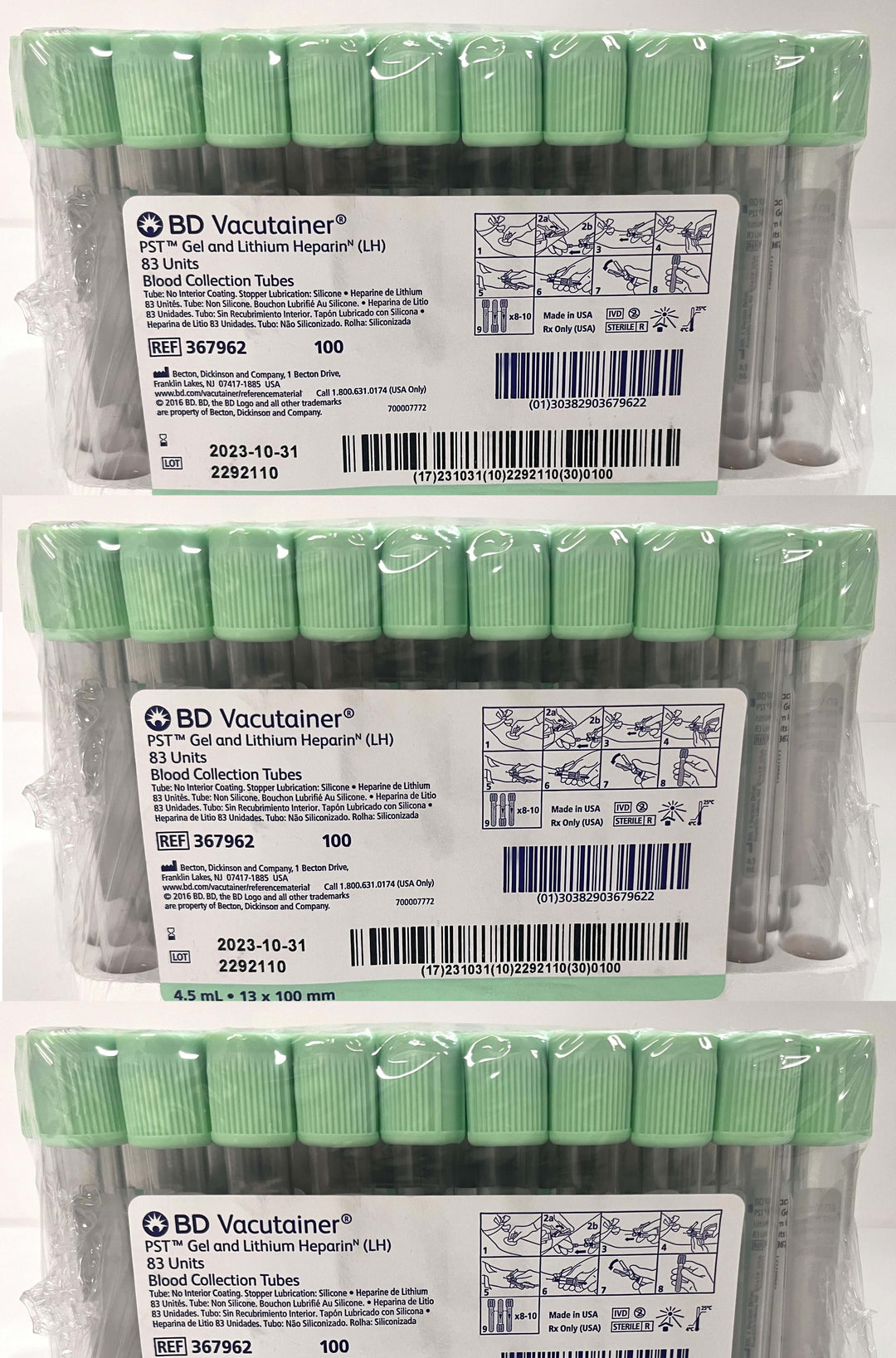 BD Vacutainer 367962 PST Gel and Lithium Heparin (LH) 83 Units Blood Collection Tubes