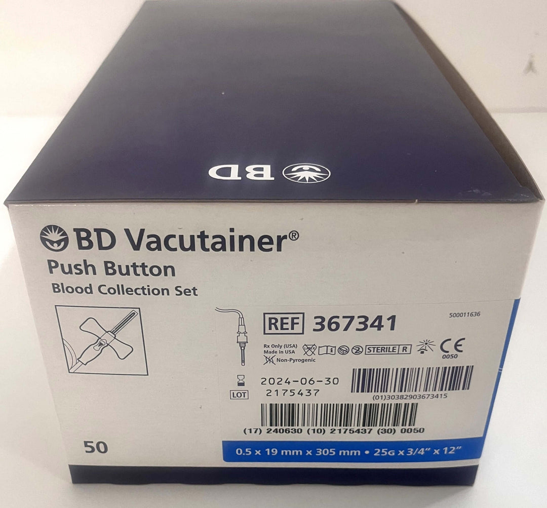 BD 367341 Vacutainer Push Button Blood Collection Set 25G x 3/4" x 12" (50/Box)