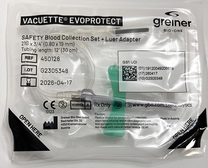 Vacuette 450128 Evoprotect Safety Blood Collection Set 21G x 3/4"