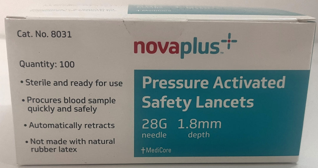 Novaplus 8031 Pressure Activated Safety Lancets 28G 1.8mm (100-Pack)
