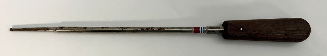 Set of three stainless steel spinal pedicle probe instruments with wooden handles, designed for precise surgical use, from Depuy AcroMed medical tools collection.