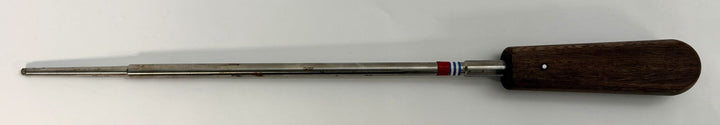 Set of three stainless steel spinal pedicle probes with wooden handles, designed for precise surgical use by Depuy AcroMed, shown in a horizontal arrangement.