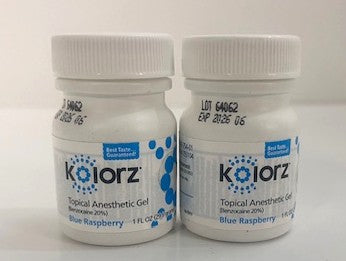 Kolorz 20% Benzocaine Topical Anesthetic Gel Blue Raspberry 1oz (2-Pack).