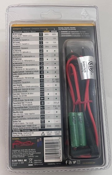 Klein Tools MM300 Manual Ranging Digital Multimeter for AC/DC voltage, current, and resistance testing.