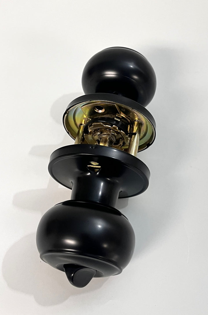 Probrico black flat ball privacy door knob with keyless interior lock, modern design, and easy installation.