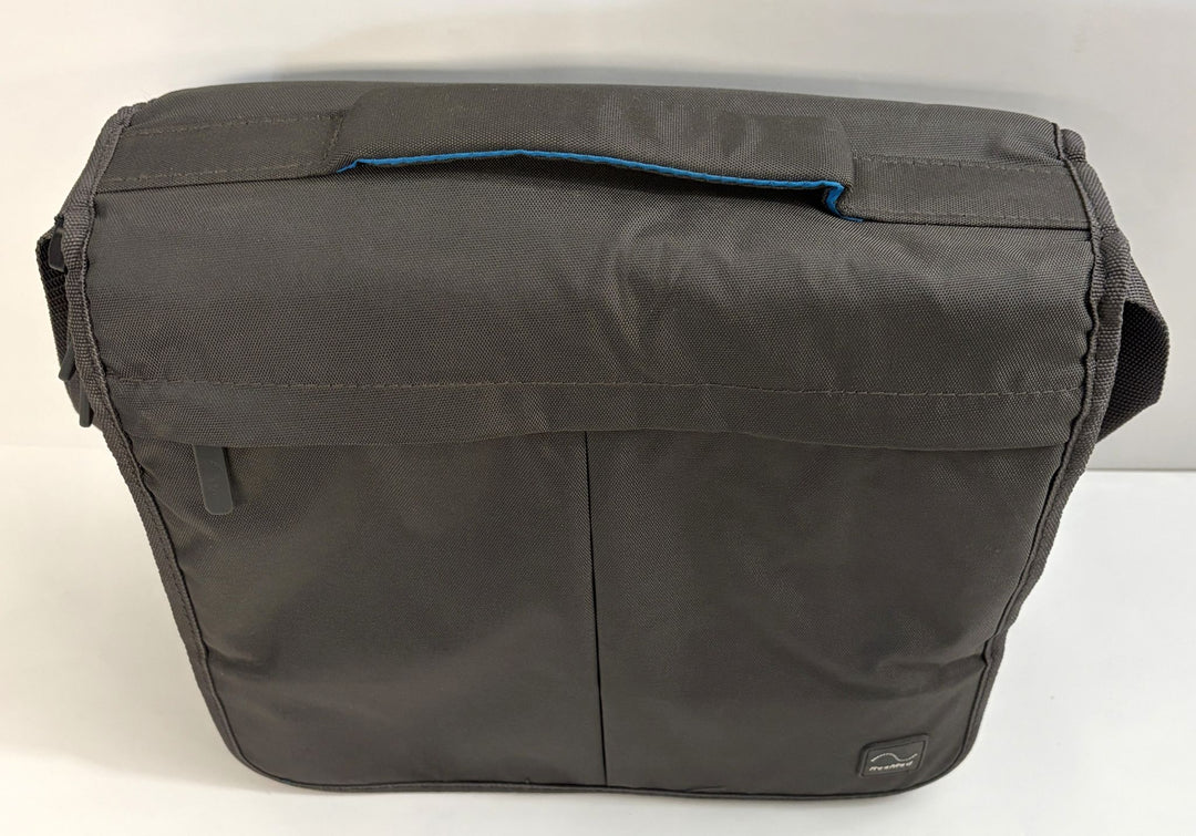Charcoal gray pre-owned travel bag designed for Resmed AirSense 10 CPAP device, featuring durable fabric and a convenient carry handle on top.