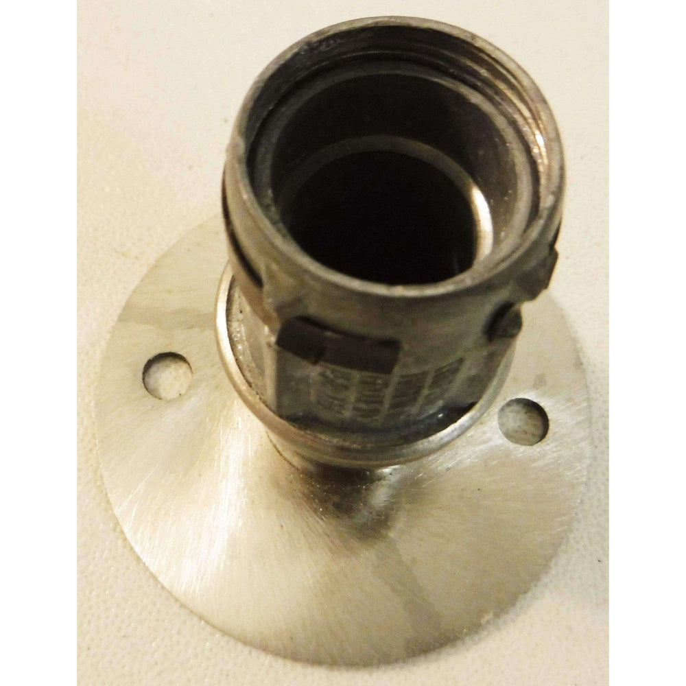 Stainless steel flanged foot insert for 1-5/8" round tubing (16GA); durable, corrosion-resistant, and ideal for structural support.