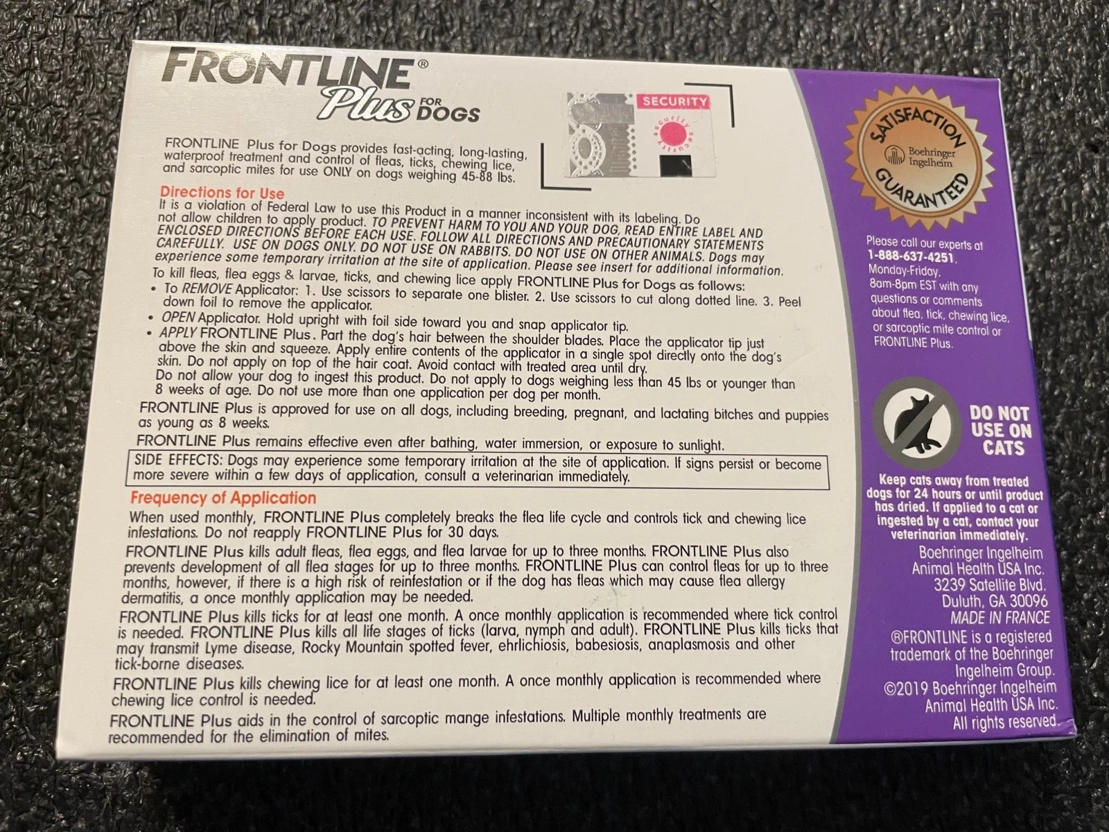Frontline Plus for Dogs 45 - 88 lbs 6 pack 100% Genuine U.S EPA Approve