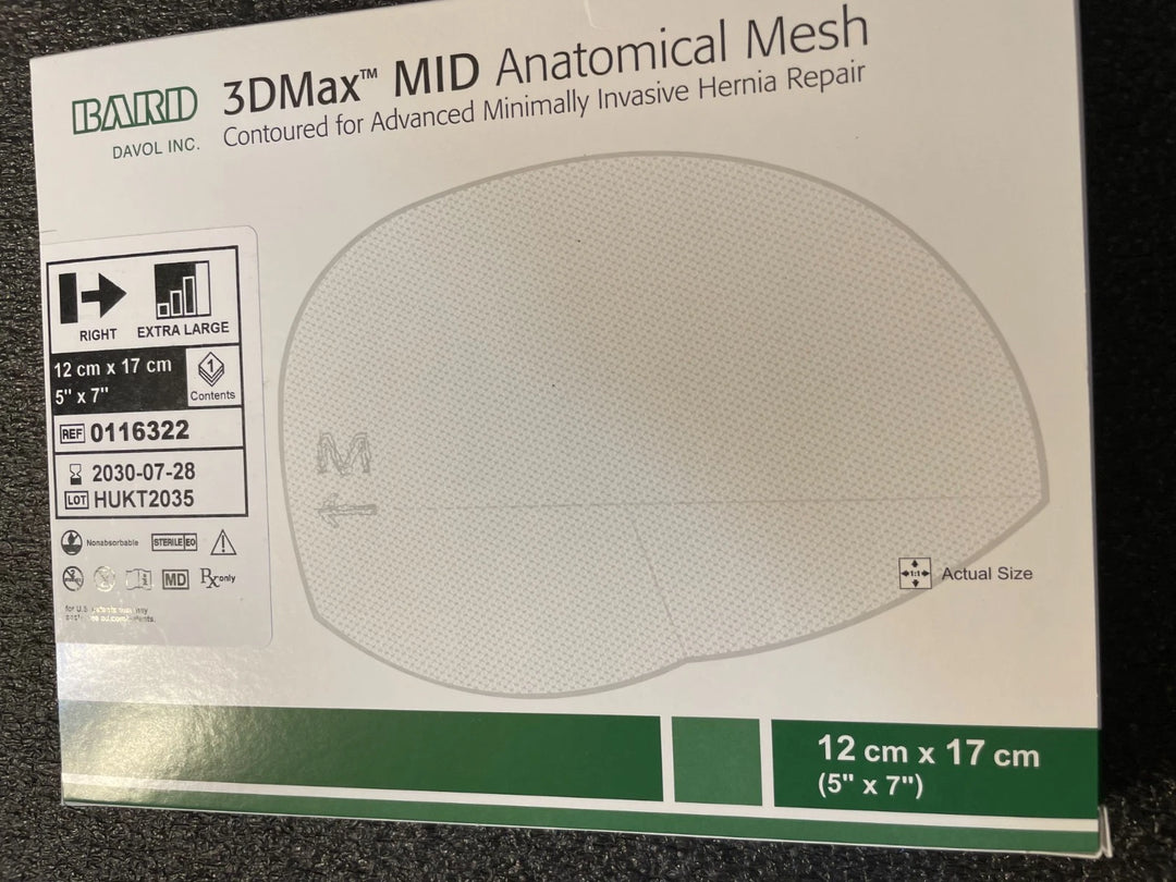 14 pcs Bard 3DMax Mid Anatomical Mesh 0116322 Extra Large Right Hernia Repair 7/28/30