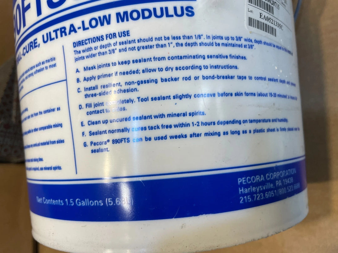 Pecora 890FTS Neutral-Cure Silicone Sealant 1.5 Gal – Ultra-Low Modulus, Field Tintable, New