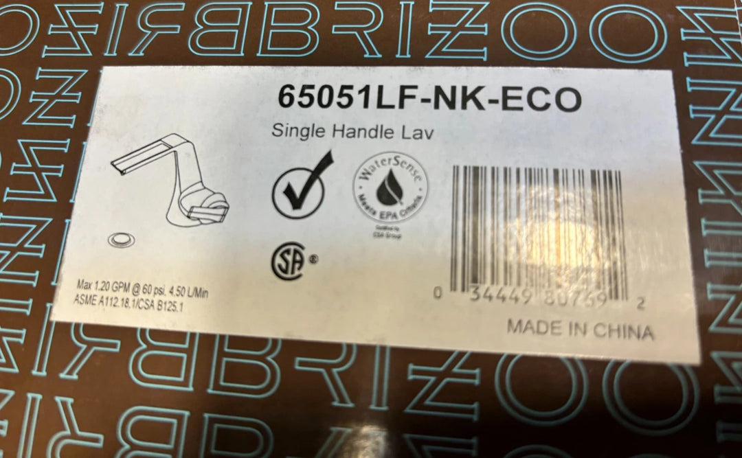 Brizo Sotria Single Handle Bathroom Sink Faucet 65051LF-NK-ECO 1.2 GPM Nickel NEW