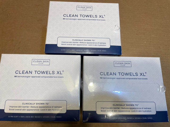 Clean Skin Club Clean Towels XL – 3 Pack (150 Total) 100% USDA Biobased Face Towels