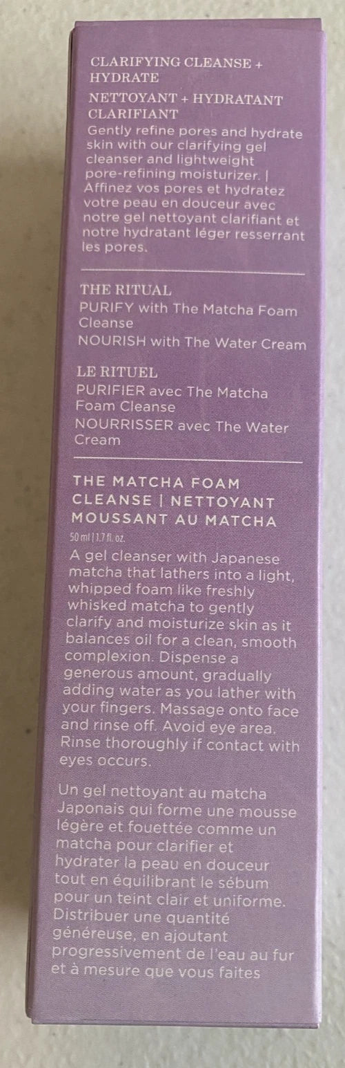 Tatcha Bundle of 2 - The Water Cream 15mL &amp; Matcha Foam Cleanse 50mL NEW