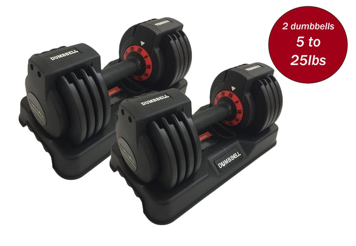 2 Adjustable Dumbbells 5-25 lbs Each | Quick Dial Select Home Gym Set 50 lbs Total