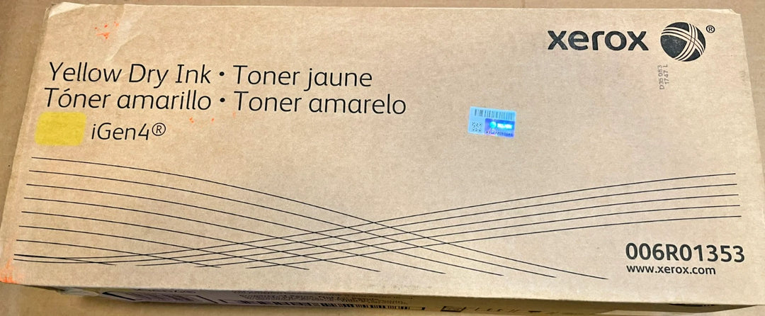 Cardboard box for a yellow dry ink toner cartridge compatible with iGen4 printers, featuring Xerox branding and product code, offered by PHENTERSALES.