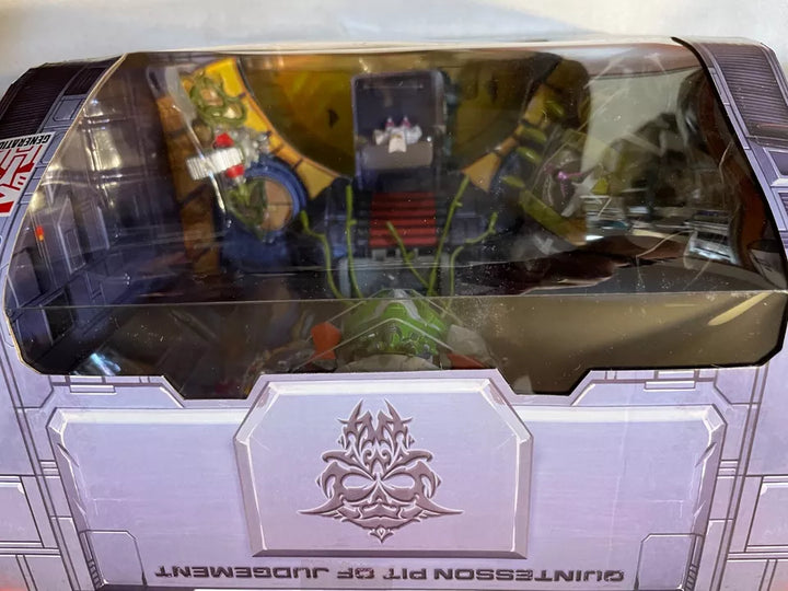 Hasbro Transformers Quintesson Pit of Judgement SDCC exclusive action figure set, featuring iconic characters, detailed and highly collectible.