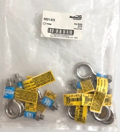 National Hardware Eye Bolts Stainless Steel 1/4" x 2" (N221-572) 10-Pack / Stainless Steel