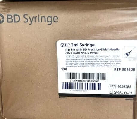 BD 301628 3ml Slip Tip Syringe with 23 G x 3/4" PrecisionGlide Needle (100/box) 1 Box (100 ea)