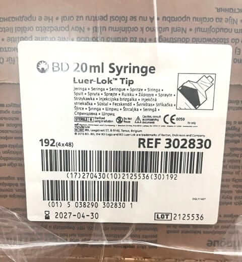 BD 302830 Luer-Lok Syringe, 20 mL (48-Pack) 1 Case (4 Boxes)