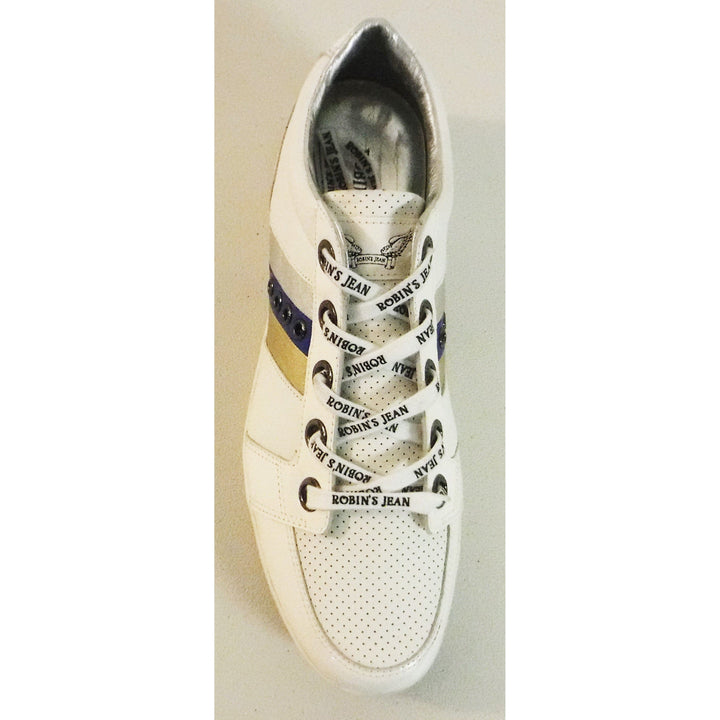Robins Jean Men's Maddox White Sneakers w/Silver, Blue, Gold, Sz 11