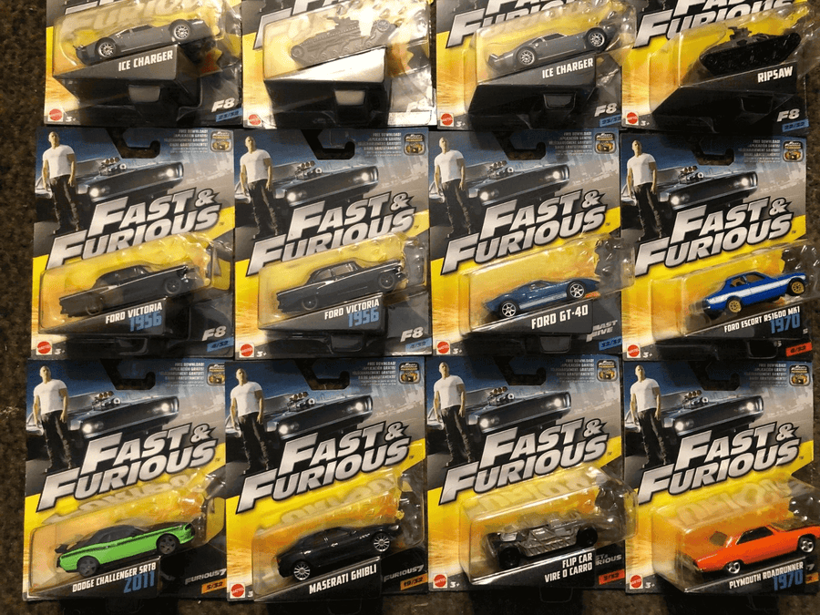 16 x Fast & Furious Diecast Cars: Authentic 1:55 scale collectible vehicles by Mattel. A must-have for fans, featuring iconic cars from the series.