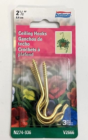 National Hardware 2-1/2" Ceiling Hooks 2-1/2" (N274-936) / Brass