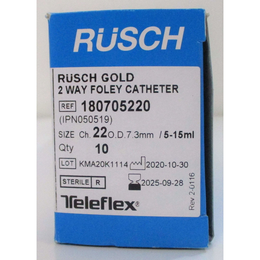 Rusch Gold Silicone Coated 2-Way Foley Catheter 5cc Balloon Capacity 22FR