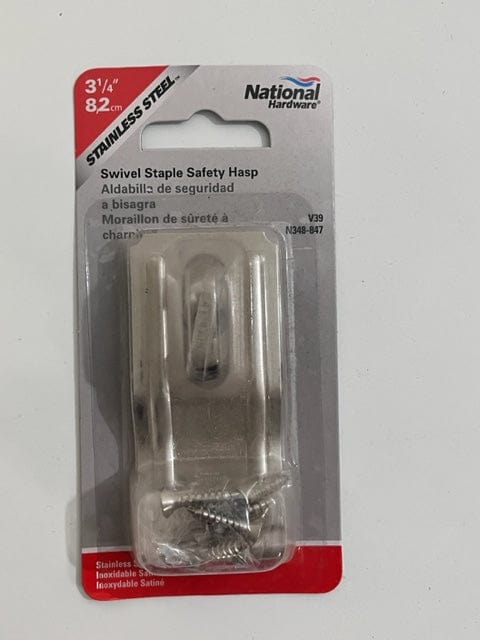 National Hardware Swivel Staple Safety Hasp, Stainless Steel finish 3-1/4" / Stainless Steel