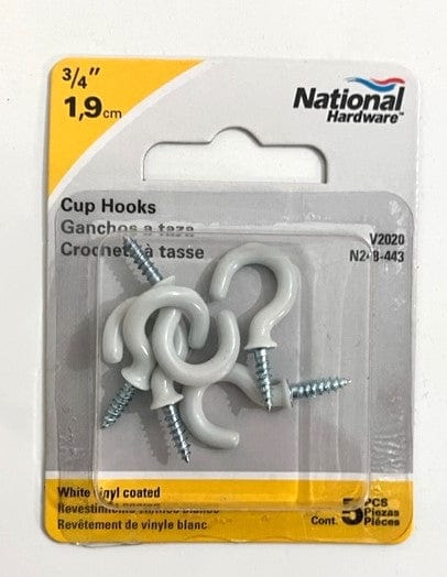 National Hardware Cup Hooks 3/4" / White vinyl coated