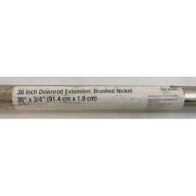 36" x 3/4" Brushed Nickel Extension Downrod: Ideal for 12 ft. ceilings, provides optimal ceiling fan height and performance with a sleek finish.