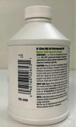 A/C Pro R-134a PAG 46 Refrigerant Oil with Ice 32 (8 oz), low viscosity, OEM specs.