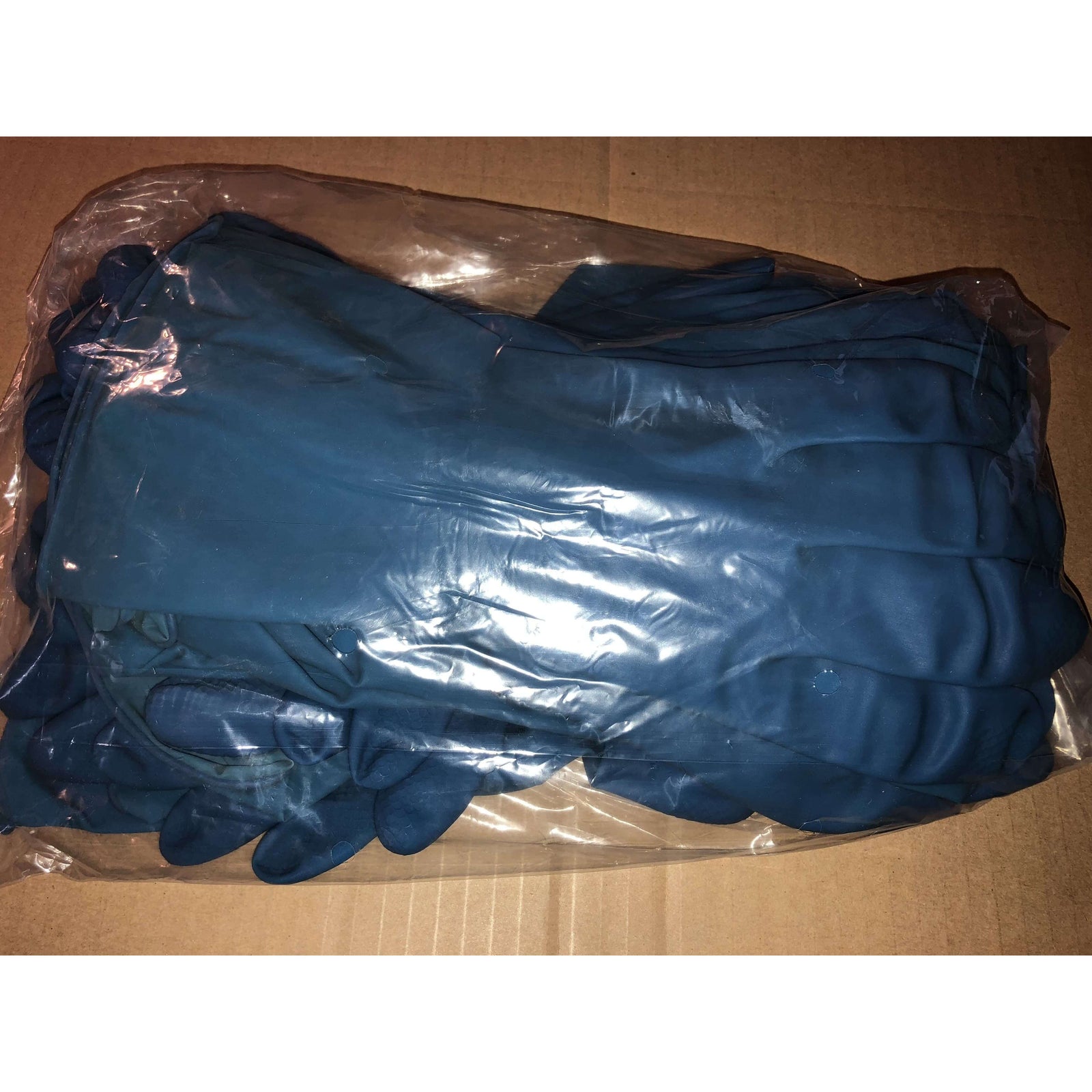 Ambitex LLG6503 Blue Latex Gloves, Large, 12", unlined, durable gloves in a 12-pack, sealed in bag.