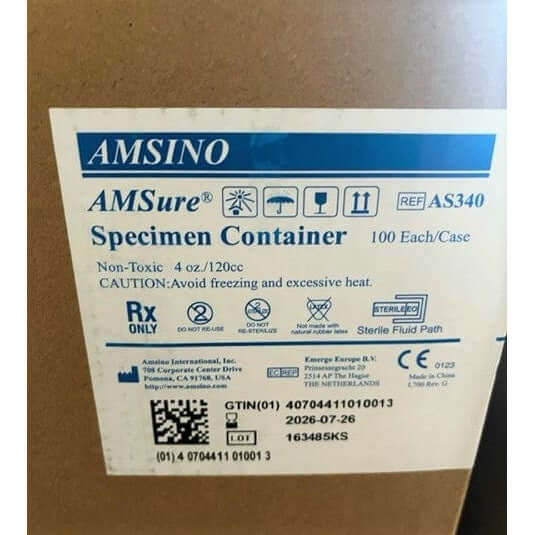 Amsino AMSure AS340 Specimen Container 4 oz./120cc (100ea/Case)