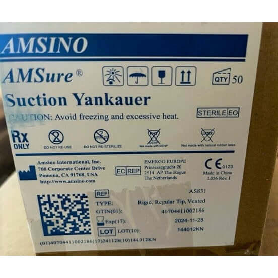 Amsino AMSure AS831 Suction Yankauer, rigid, regular tip, vented (50/PK).