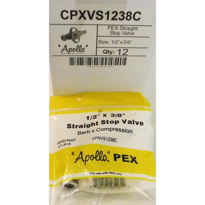 Apollo CPXVS1238C PEX Straight Stop Valve 1/2" x 3/8"