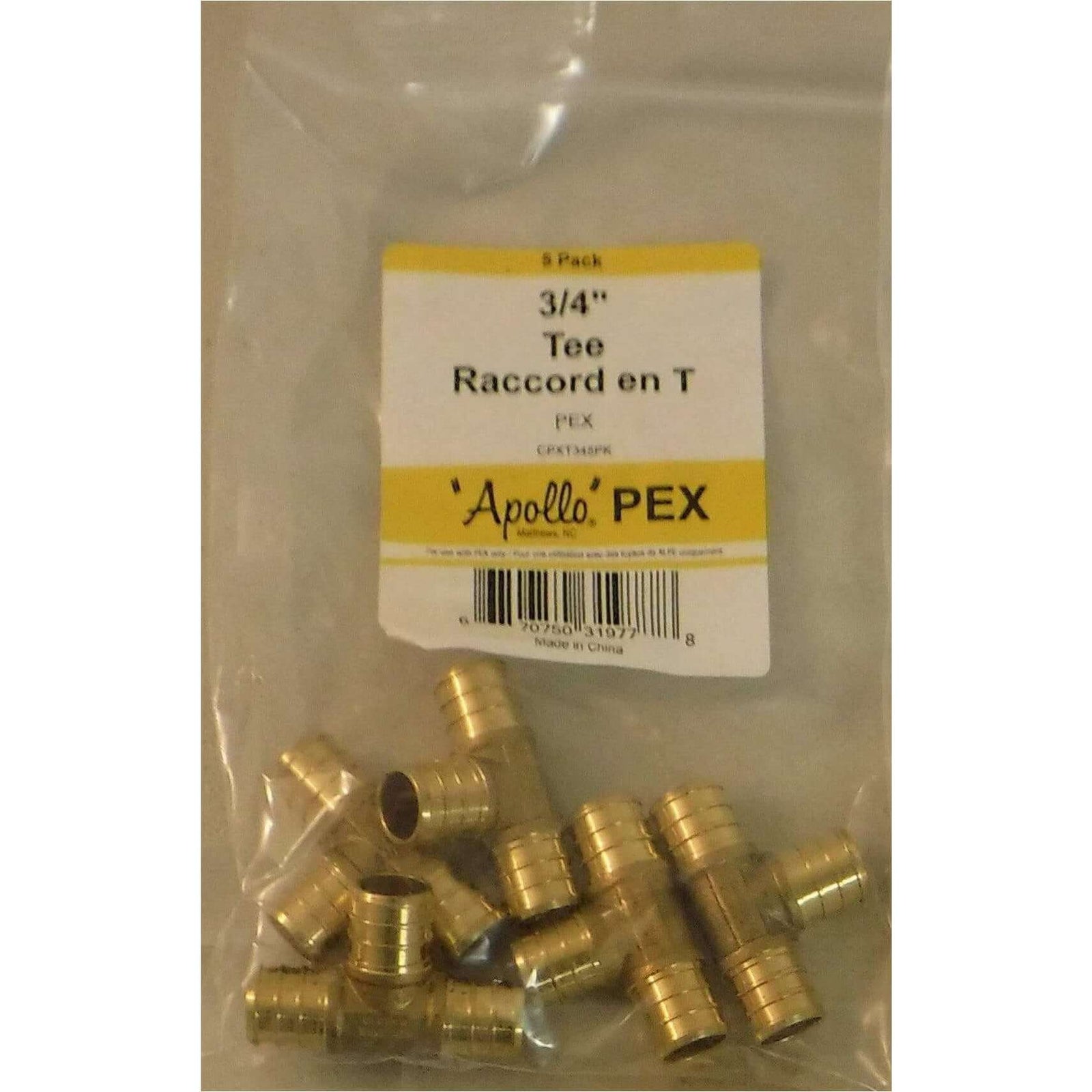 Apollo CPXT345PK PEX Brass Tee, 3/4" (5 Pack)