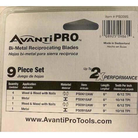 Avanti Pro Wood and Metal Bi-Metal Reciprocating Saw Blade Set