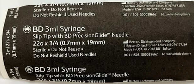BD 3ml Slip Tip Syringe with PrecisionGlide Needle 301628 (100/box)