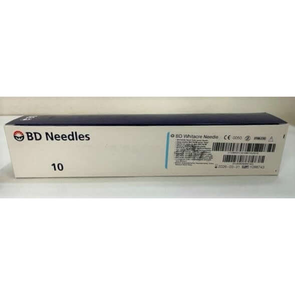 10-pack of BD 405140 Whitacre 25G x 5.0" spinal needles, pencil point, sterile.