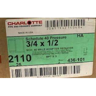 Charlotte 3/4" x 1/2" Sch 40 Male Adapter Reducer 2110 (25 Pack)
