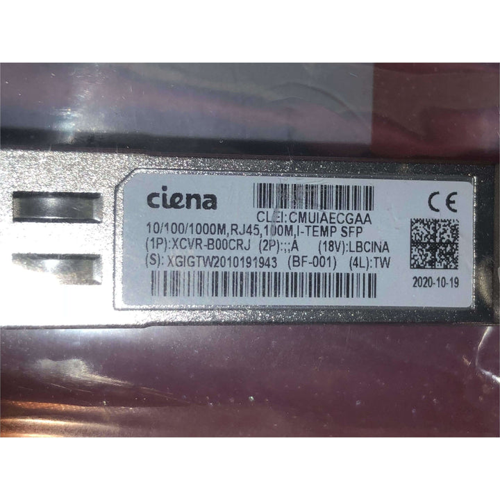 Ciena XCVR-B00CRJ SFP-1G-TX 10/100/1000M SFP-T RJ45 CONNECTOR TEMP 100 m length