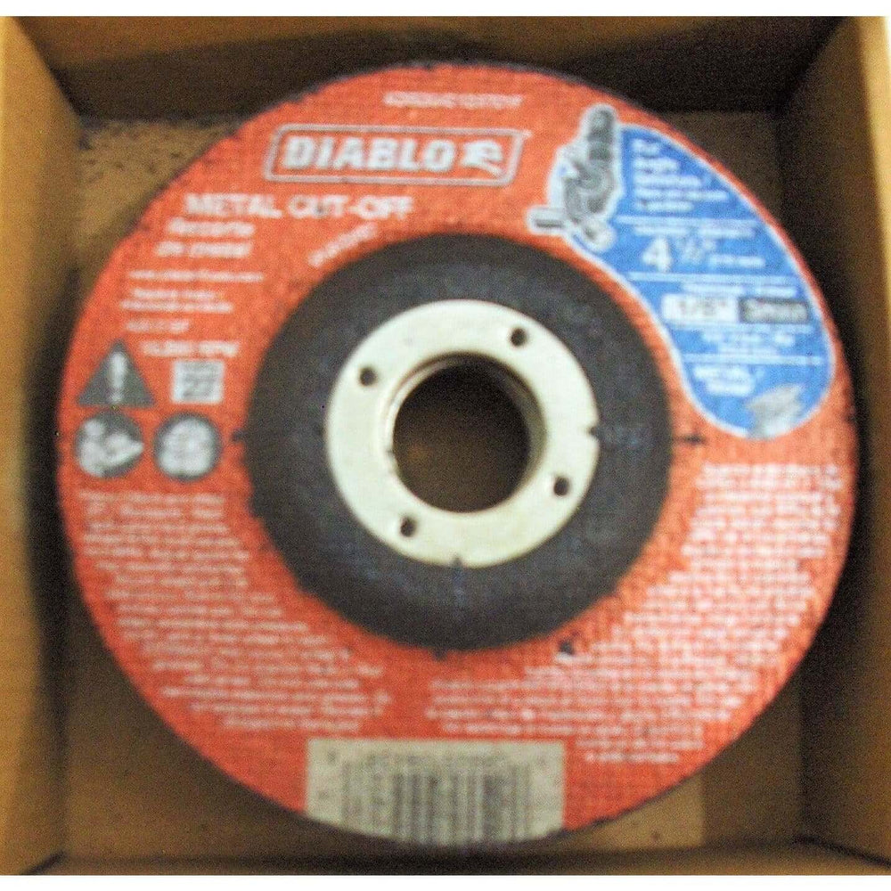 Diablo 4-1/2 inch metal cut-off disc, 1/2" thick, 7/8" arbor, 10-pack, durable and precise for metal cutting applications.