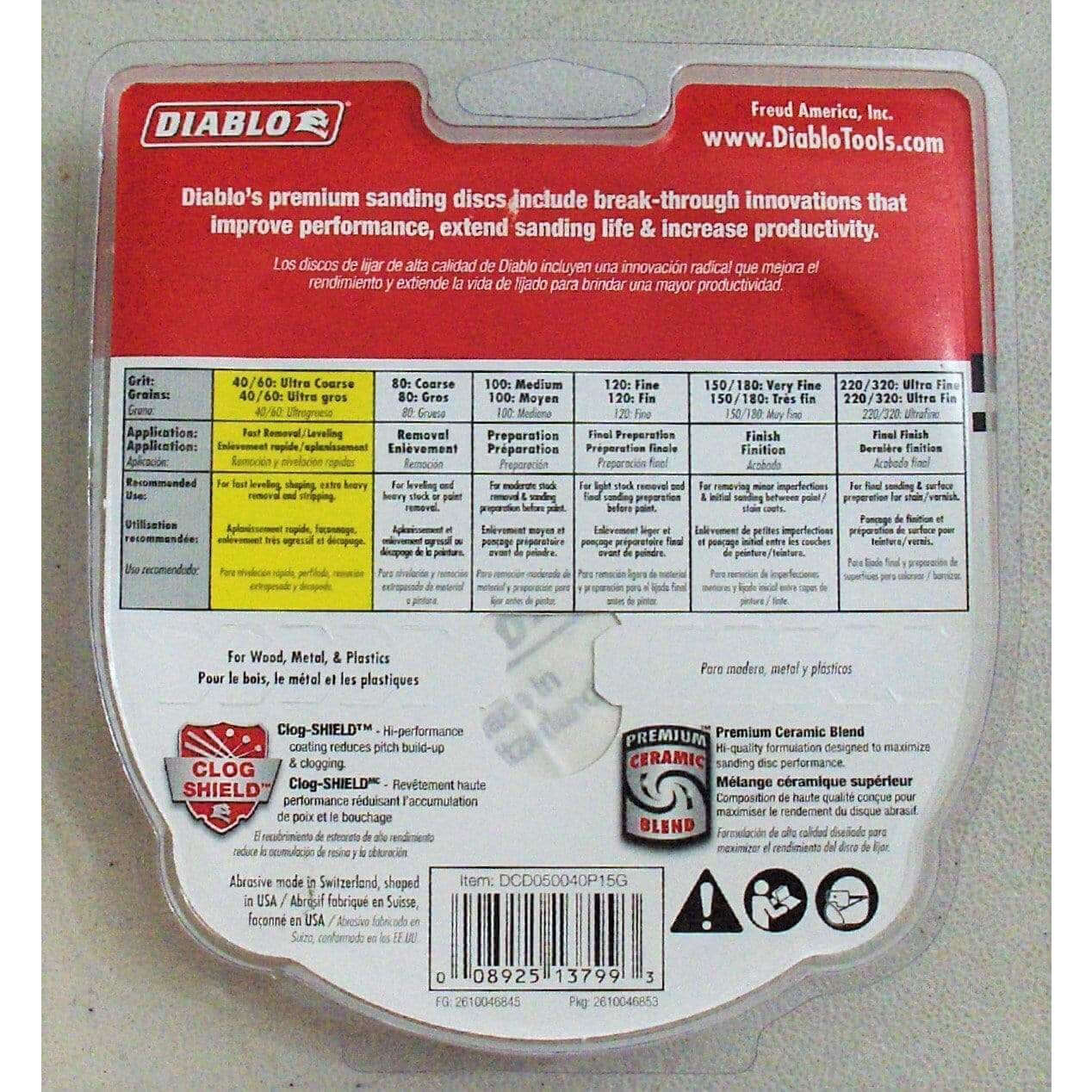 Diablo 5-inch sanding discs 40 grit (15-pack) for heavy material removal. Ideal for rough sanding on wood, metal, and fiberglass surfaces.