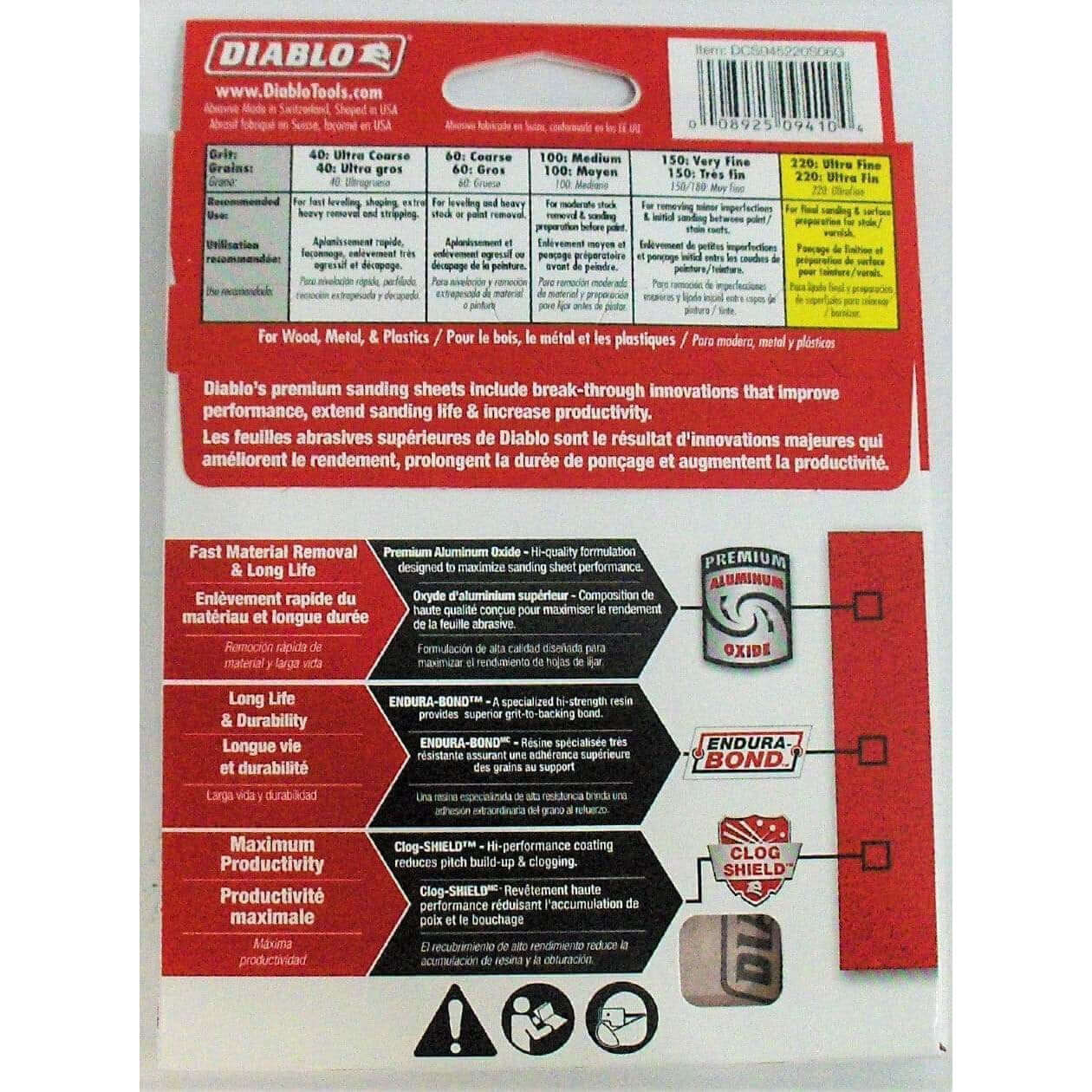 Diablo 220 grit palm sander 1/4 sheets, 4-1/2" x 5-1/2", perfect for fine sanding on wood, metal, and surfaces.