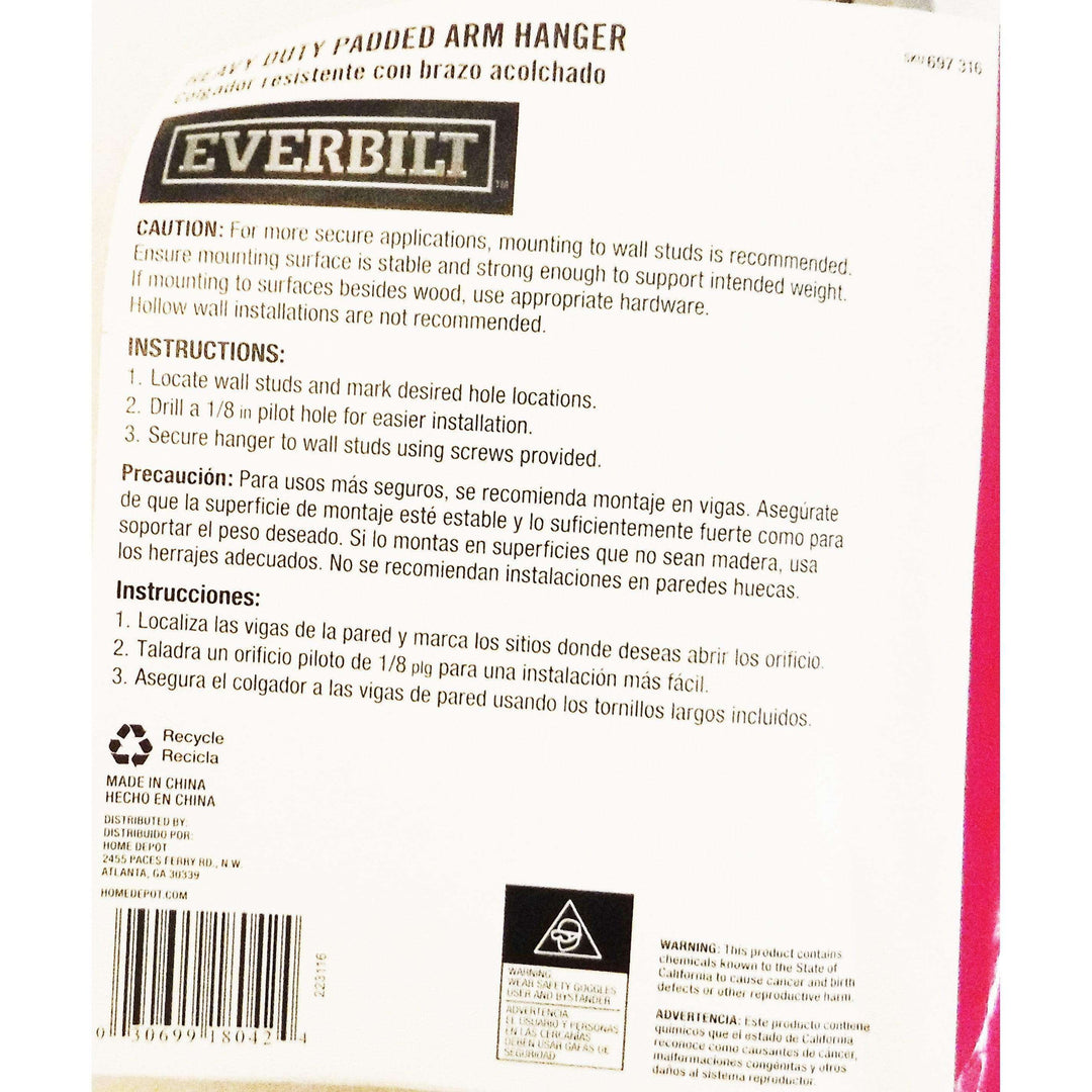 Everbilt Heavy Duty Wall Mounted Steel Padded Arm Hanger in Gray with 50  lb. Capacity 18042 - The Home Depot