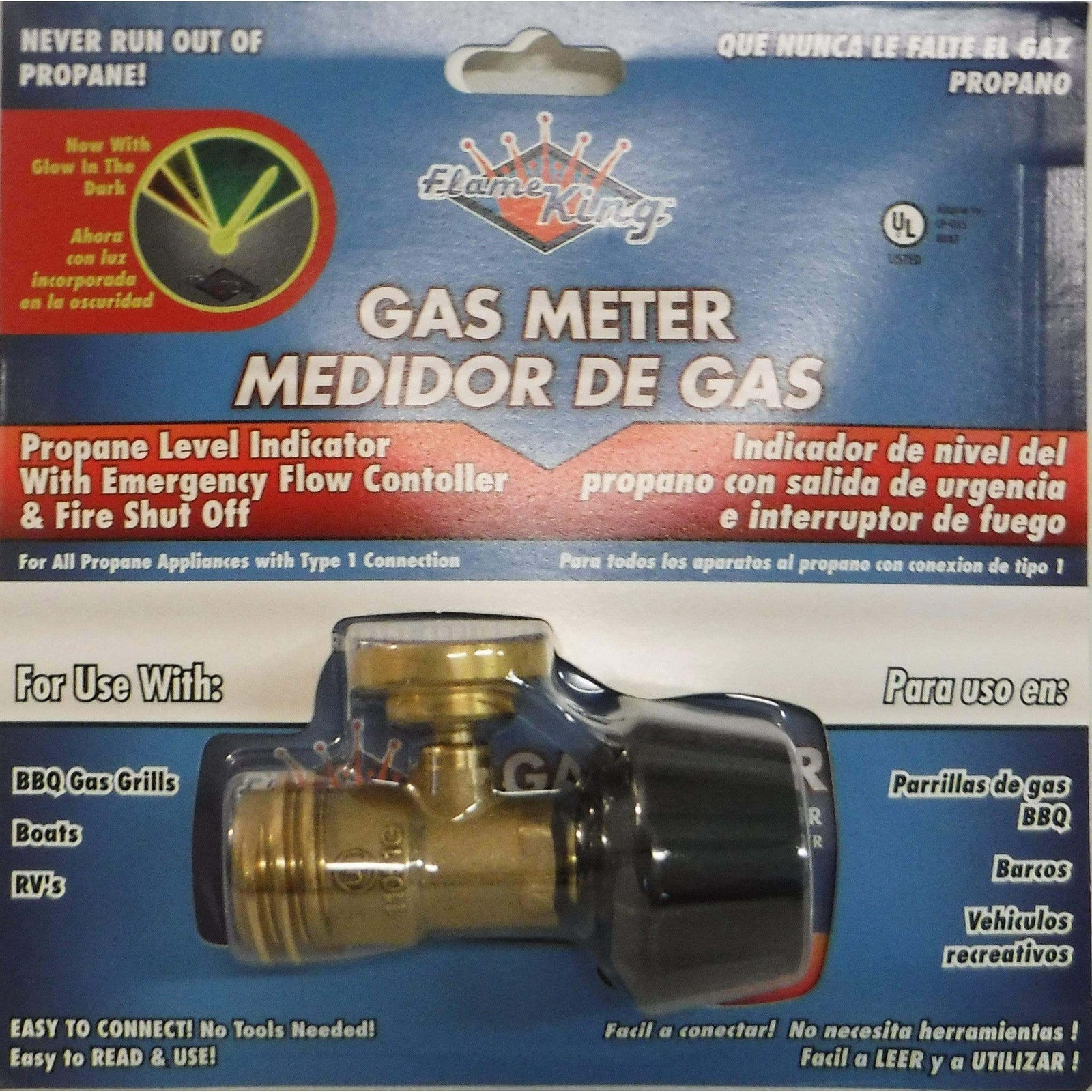 Flame King YSN-212 propane tank gas level indicator with easy-to-read meter gauge and secure fitting.