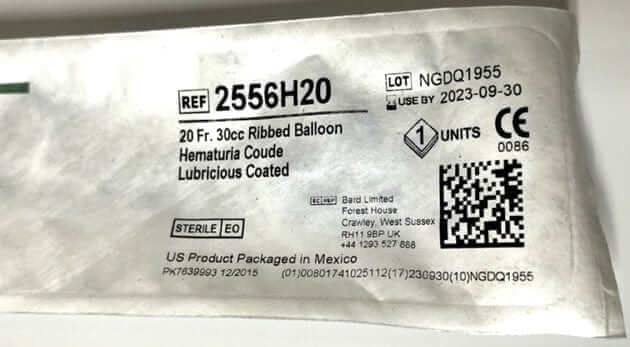 Foley 2556H20 Catheter Bardex Lubricath 30cc Ribbed Balloon 20 Fr Catheter (5-Pack)